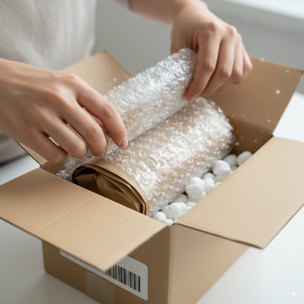 Shipping box with protective packing materials